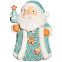 C&F Collectibles Blue Seashell Santa Cookie Biscuit Jar