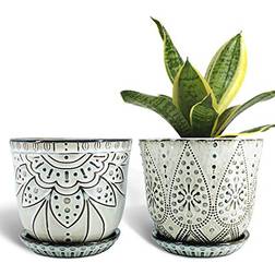 Branded Gepege 6 Inch Ceramic Planter Set of 2 with Drainage