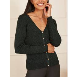 Yumi Green LureXSparkle Button Cardigan Green