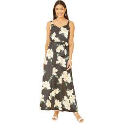 Mela London Satin Floral Print Maxi Dress, Black