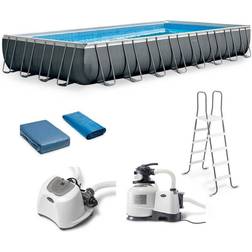 Intex Ultra XTR Rectangular Frame Pool Set & Krystal Clear Saltwater System, Grey