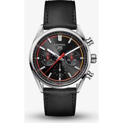 Tag Heuer New Carrera Chronograph 42mm Watch Black Black Leather Band Case