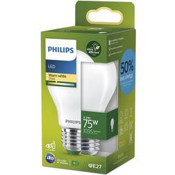 Philips LED Ultra Efficient, Extremt energisnål klassisk ljuskälla, 75W, A60, E27, 2700 kelvin, frostat glas, 50.000 timmar livslängd