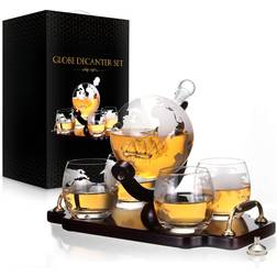 Decanter Set World Etched Globe Decanter Whiskey Carafe