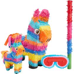 Blue Panda 4x small & mini donkey with stick & blindfold for mexican fiesta party