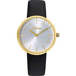 s.Oliver quarzuhr analog, mit leder armband, gold, 5 bar