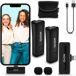 Movo Wireless-Mini-DI-DUO Ultra-Compact Microphone System with 2x Omnidirectional Lavalier Mic for Apple iPhone