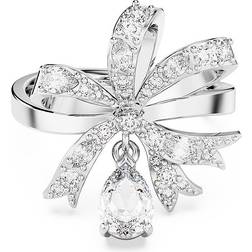 Swarovski Volta cocktail ring, Bow, White, Rhodium plated