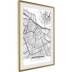 Artgeist Inramad Tavla City map: Amsterdam Guldram Poster