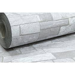 Erismann Rustic Brick 3D Effect White Light Medium Grey Textured Wallpaper