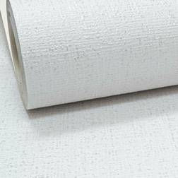 Muriva White Thick Textured Silver Glitter Vinyl Wallpaper Shimmer Linen Effect Plain