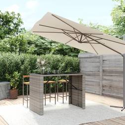 vidaXL Barbord Med Glasplade 145x80x110 cm Polyrattan Grå Barborde