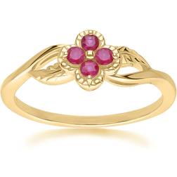 Gemondo Floral Round Ruby Ring in 9ct Yellow Gold