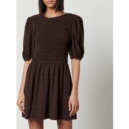 Ganni Check Pattern Seersucker Mini Dress 44/UK Brown