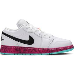 Nike Air Jordan 1 Low Multi-Color GS - White/Black/Laser Crimson/Volt