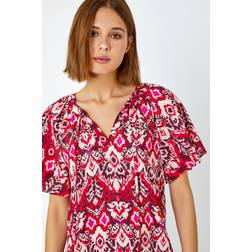 Roman Aztec Print Tie Neck Top