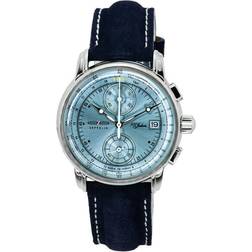 Zeppelin 100 jahre chronograph lederarmband ice blau zifferblatt 86704