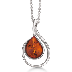 Støvring Design Amber Double Drop Necklace - Silver/Red
