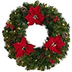 Nearly Natural Lights Poinsettia, & Pinecone Artificial Wreath