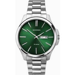 Sekonda 30152 Jones Date Sunray Bracelet Watch, Silver/Green