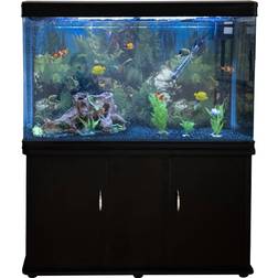 MonsterShop Aquarium Fish Tank & Cabinet with Complete Starter Kit White Gravel