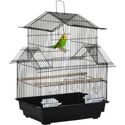 Pawhut Metal Bird Cage with Plastic Swing Perch Food Container Tray