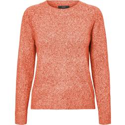 Vero Moda Doffy O-Neck Long Sleeved Knitted Sweater - Orange/Tangerine Tango