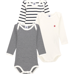 Petit Bateau Long Sleeved Bodysuit 3-pack - White/Navy Stripes (A01TB00)