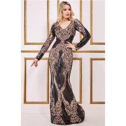 Goddiva Contrast Sequin Long Sleeve Maxi Dress