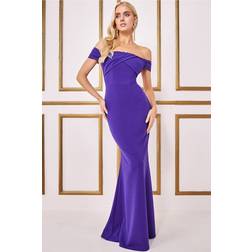 Goddiva Pleated Bardot Scuba Maxi Dress