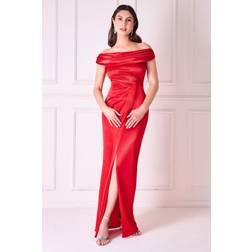 Goddiva Cowl Bardot Satin Twill Maxi Dress