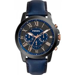 Fossil Grant Chronograph Black And Blue Blue Leather Fs5061 Multicoloured