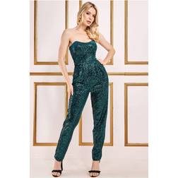 Goddiva Sequin & Velvet Corset Jumpsuit