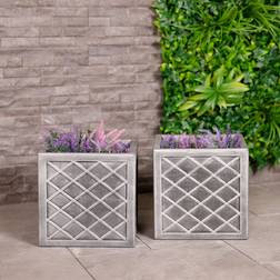 Charles Bentley Pair of Lazio Square Pewter Planters Dia. Plant Garden 2