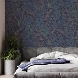 Superfresco Easy Scattered Leaves Floral Blue/Copper Wallpaper