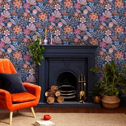 Envy Oopsy Daisy Blue/lilac/tangerine Floral Wallpaper