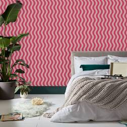 Envy Making Waves Raspberry & Tangerine Pink Stripe Wallpaper