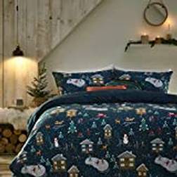 Furn Festive Winter Pines Premium Pyjama Fleece Duvet Cover Blue