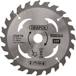 Draper TCT Cordless Construction Circular Saw Blade for Wood & Composites, 165 x 20mm, 24T