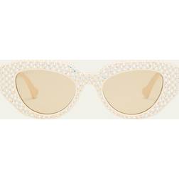 Gucci Cat-Eye Solbriller - Hvid/Ivory Brown