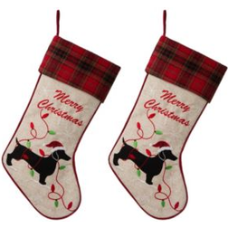 GlitzHome 2 Piece Fabric Christmas Stocking Dachshund Decoration