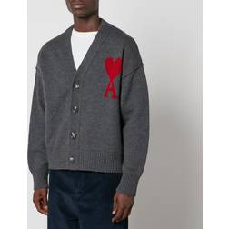 Ami Paris Logo Cardigan Gray