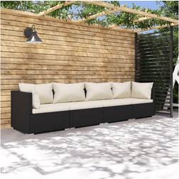 vidaXL Haveloungesæt 4 Dele Med Hynder Polyrattan Sort Loungesæt