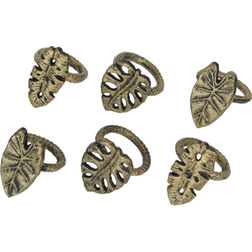 Zeckos Set Of 6 Bronze Cast Iron Tropical Leaf Napkin Ring