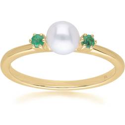 Gemondo Modern pearl & round emerald ring in 9ct yellow gold