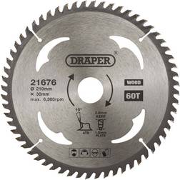 Draper TCT Circular Saw Blade for Wood, 210 x 30mm, 60T