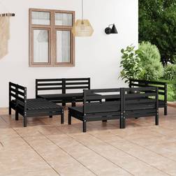vidaXL Loungegrupp För Trädgården 8 Delar Svart Massiv Furu Loungeset