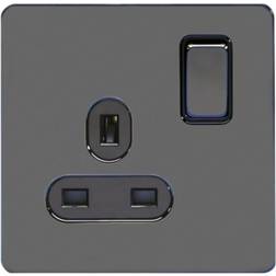 Schneider Electric USFP 13A Single Pole 1G Switched Socket Black Insert Black Nickel