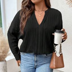 Shein Privé Plus Notched Neck Batwing Sleeve Blouse