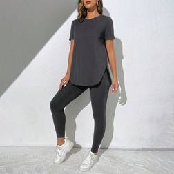 Shein Solid Split Hem Tee & Leggings